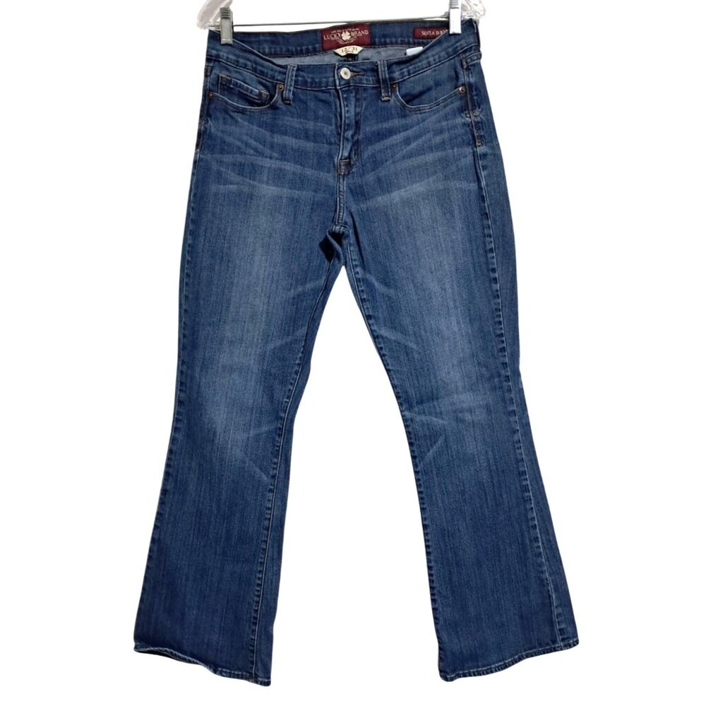 Y2K Lucky Brand Sofia Bootcut Jeans Size 12/31 Red Zipper Tape Clover Rope Pocke